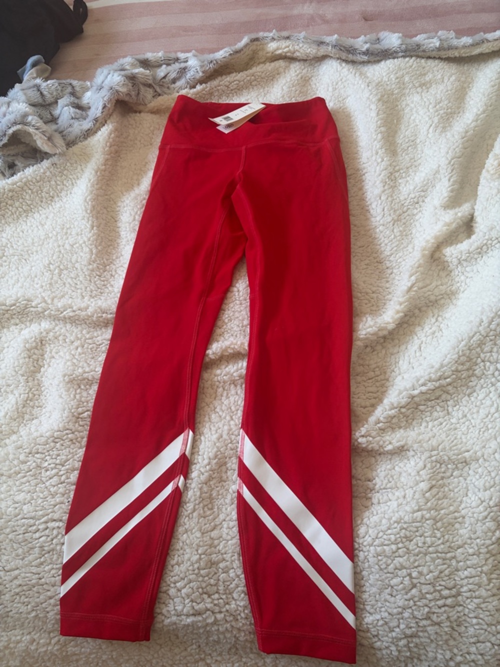 Tory Burch Red Leggings with White Chevron Stripes at Ankles